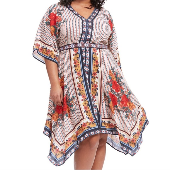 Flying Tomato Dresses & Skirts - FLYING TOMATO Boho Floral Hanky Hem Dress PLUS